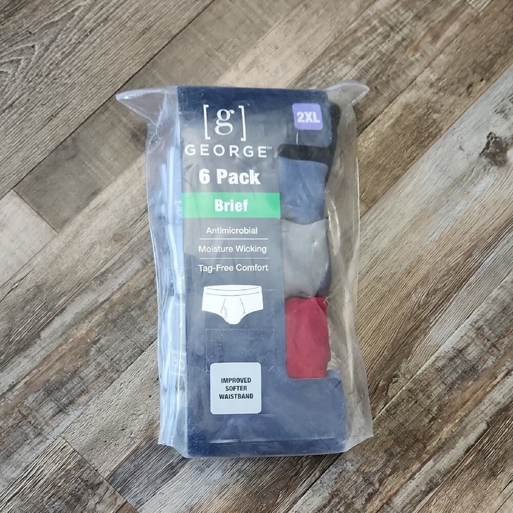George Men's Briefs 6‎ Pack - Blue, Gray, Red, Black Moisture Wicking Tag-Free